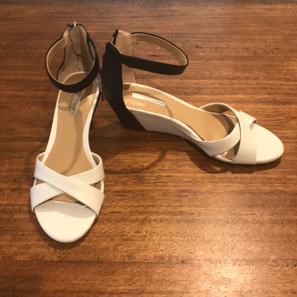 Black and white wedge sandals